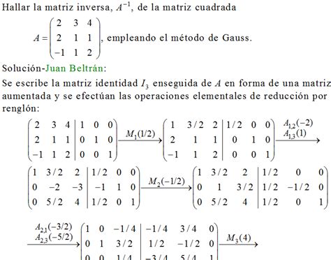 Ejercicios De Matem Ticas Matriz Inversa Hallada Por El M Todo De Gauss