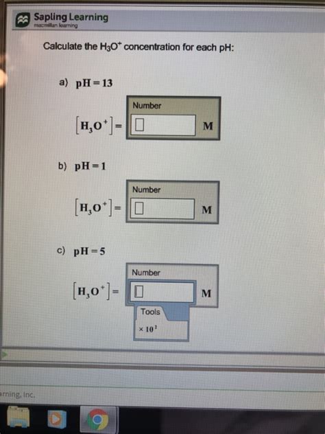 Solved Calculate The H3o Concentration For Each Ph