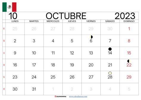 Calendario Octubre 2023 Mexico