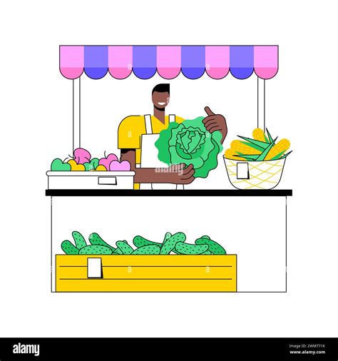 Roadside Stands Isolated Cartoon Vector Illustrations Farmer Selling Natural Vegetables At