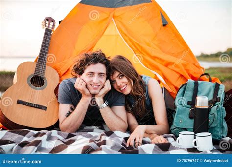 Happy Young Couple Camping On The Beach Stock Image Image Of Group Guitar 75796747