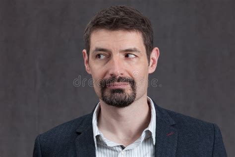 Passport Photo Of Forties Man With A Goatee Beard Looking Left Stock