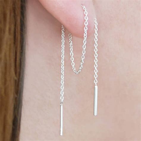 Silver Threader Earrings Long Drop Chain Earrings Sterling