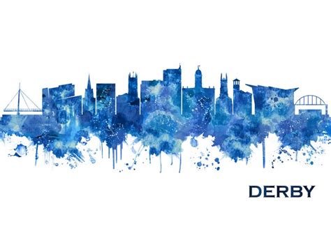 Derby England Skyline Blue Towseef Dar Print Blue Poster Poster