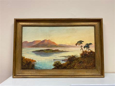 Francis E Jamieson Antique Scottish Highlands Oil Painting Sunset