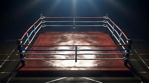 Empty Boxing Ring With Bright Lights From Above Concept Of Sports