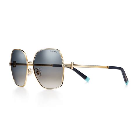 Tiffany T Sunglasses In Gold Coloured Metal With Gradient Blue Mirrored Lenses Tiffany And Co