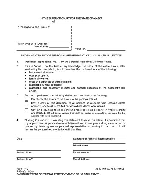 Sworn Affidavit Template Hq Printable Documents