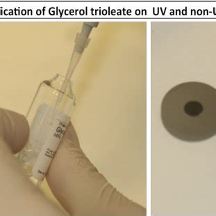 Photographic images of 1 µl glycerol trioleate droplets pipetted onto