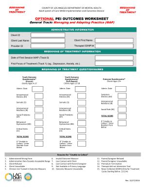 Fillable Online Optional Pei Outcomes Worksheet General Track Managing