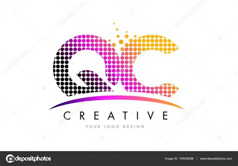 Qc Q C Letter Logo Design With Magenta Dots And Swoosh Stock Vector