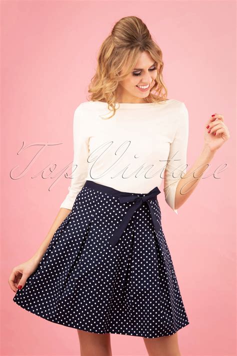 50s Teeny Polkadot Skirt In Navy