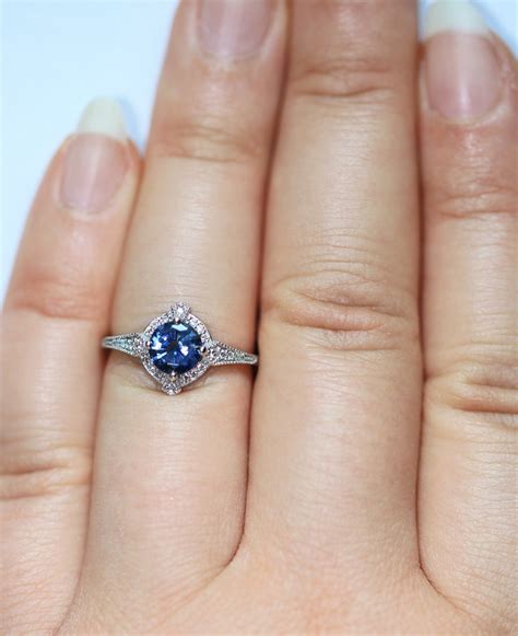 1 Carat Blue Natural Sapphire Engagement Ring Vintage Style Sapphire