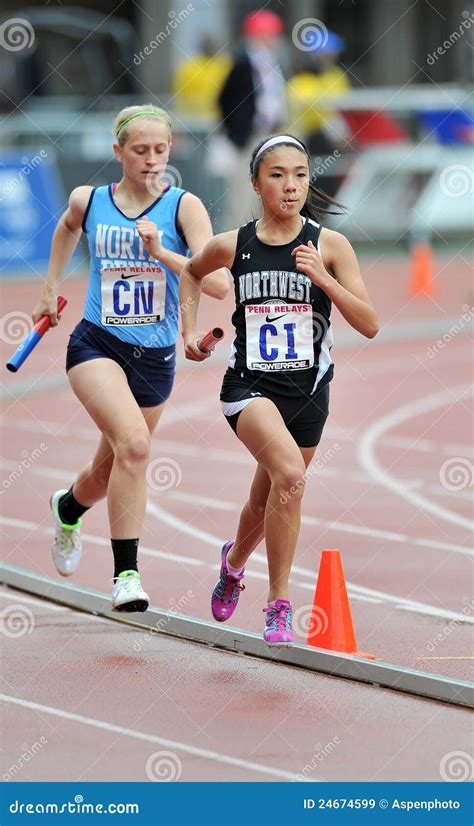 2012 Track Asian Female Hs Relay Runner Editorial Stock Image Image