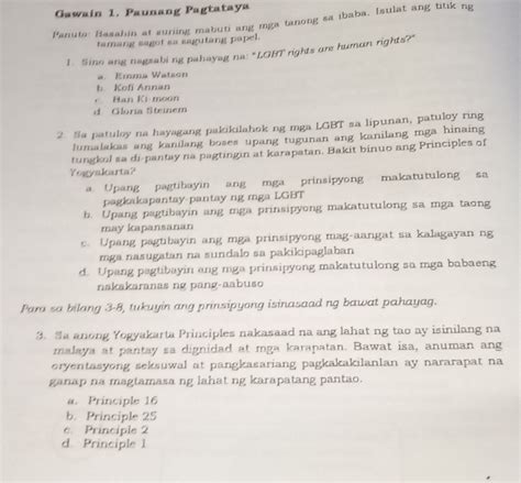 Solved Gawain 1 Paunang Pagtataya Panuto Basahin At Suriing Mabuti