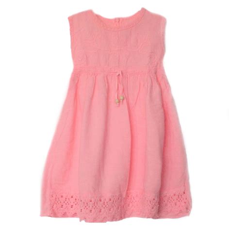 Robe Sans Manches Fille Rose En Coton Broderie P Ruvienne