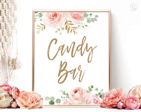 Candy Bar Sign, Printable Candy Bar Sign, Bridal Shower Sign, Blush ...