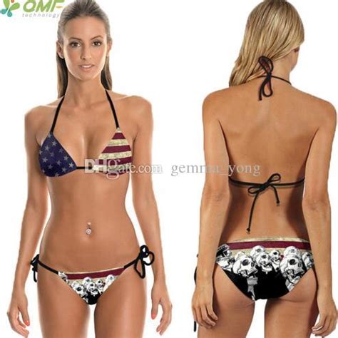 Harajuku Inspired Skull Print Push Up Bikini Set Vintage American Flag