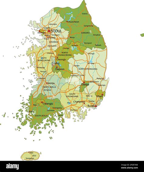 Mapa político editable altamente detallado con capas separadas Corea