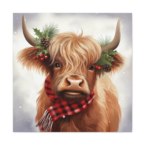 Highland Cow Christmas Print Holiday Wall Art Highland Calf Christmas