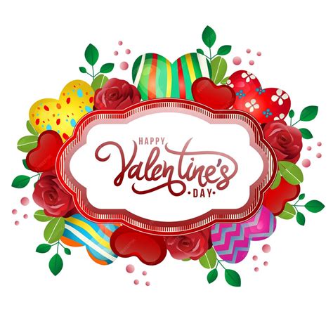 Premium Vector Happy Valentine Day Card Res Rose And Heart Ornament