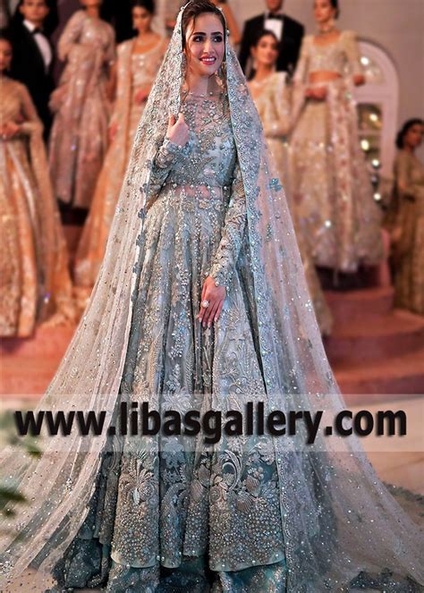 Pakistani Ice Blue Anarkali Bridal Dress Tabassum Mughal Norway