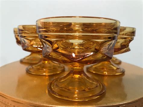 Fairfield Amber Anchor Hocking Sherbets Champagne Coupes Set Of 6 Dessert Honey Gold Yellow