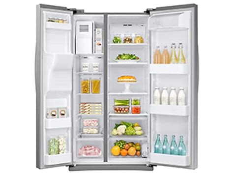 25 Cu Ft Side By Side Refrigerator With Led Lighting In Black Stainless Steel Refrigerator