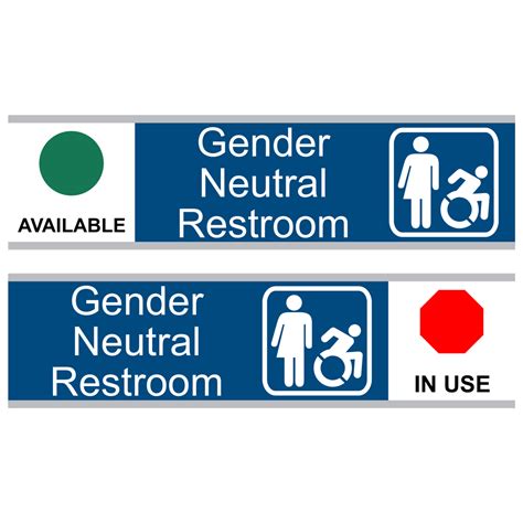 Sliding Gender Neutral Restroom Available In Use Engraved Sign With