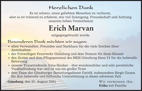 Traueranzeigen Von Erich Marvan Augsburger Allgemeine Zeitung