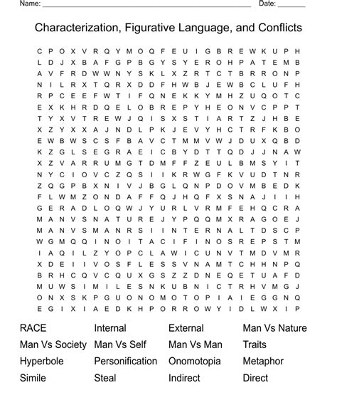 Characterization Figurative Language And Conflicts Word Search Wordmint