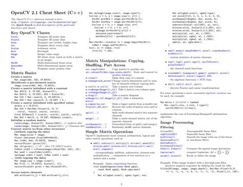 PDF OpenCV 2 1 Cheat Sheet C OpenCV 2 1 Cheat Sheet C The