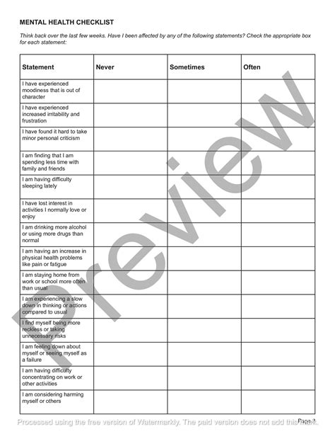 Mental Health Check In Template Editable Fillable Pdf For Counselors Psychologists