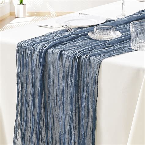 SUNTQ 10 Pack Dusty Blue Cheesecloth Table Runner Bulk 10ft Boho Gauze