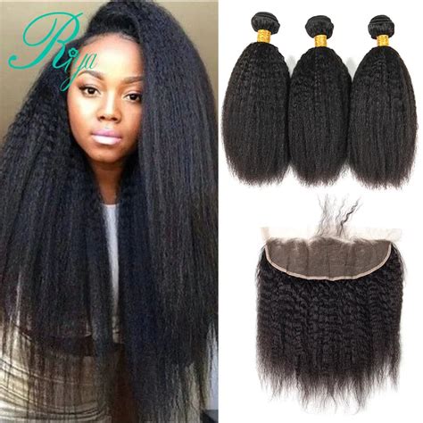 Riya Hair Brazilian Kinky Straight Bundles Lace Frontal Closure With