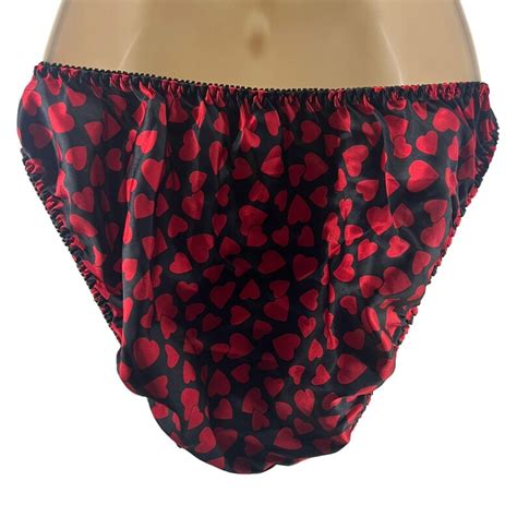 Vintage Avon Satin String Bikini Panties Red Hearts On Black Womens Size Large Etsy