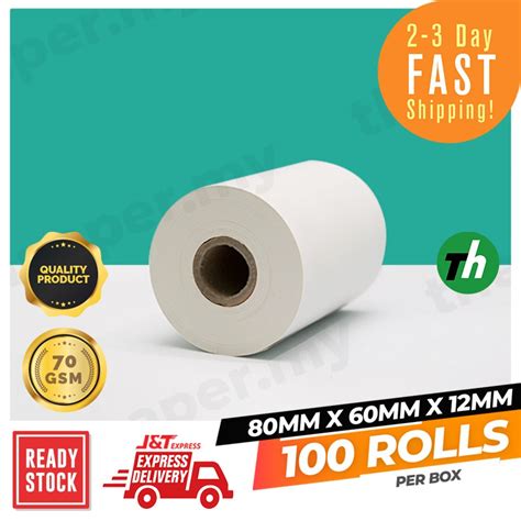 RM1 23 Per Roll 80mm X 60mm X 12mm 100 Roll Box Thermal Receipt