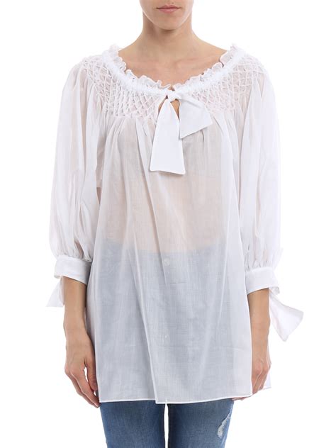 Blouses Ermanno Scervino Smocking Detailed Muslin Blouse