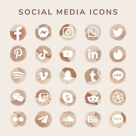 Social Media Icons Vector Set Watercolor With Facebook Instagram