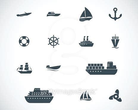 Vector Black Ship And Boat Icons Set