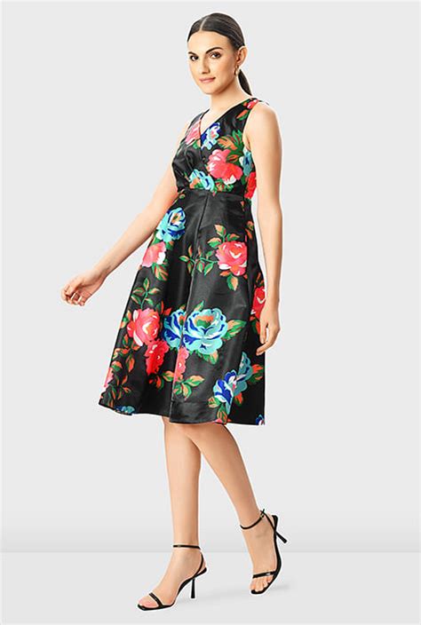 Shop Floral Print Dupioni Surplice Dress Eshakti