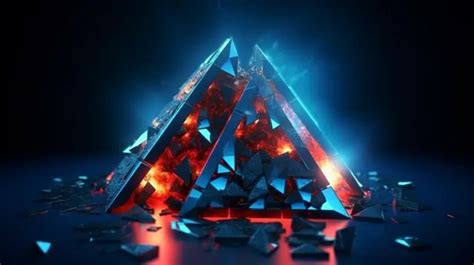 Luminous Golden Triangles In Abstract 3d Render Background Golden