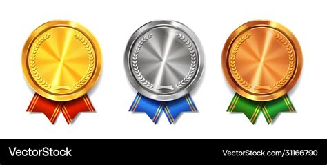 Gold Silver And Bronze Medals Set With Ribbons Vector Image