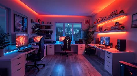 Gaming Room with RGB Color Lights | Premium AI-generated image