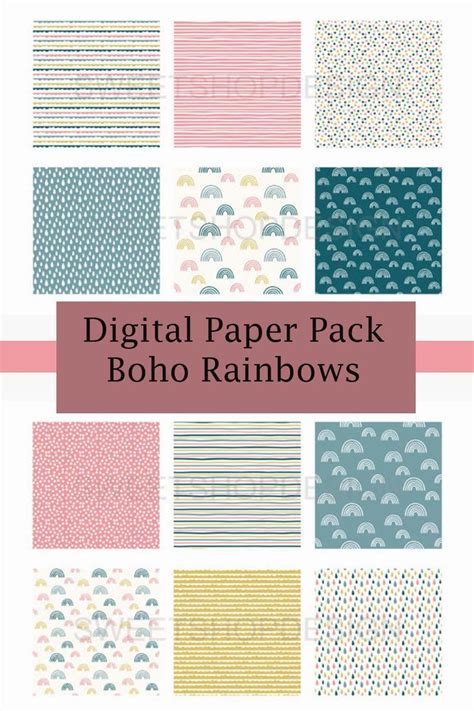 Digital Paper Pack Boho Rainbows Graphic By Sweet Shop Design