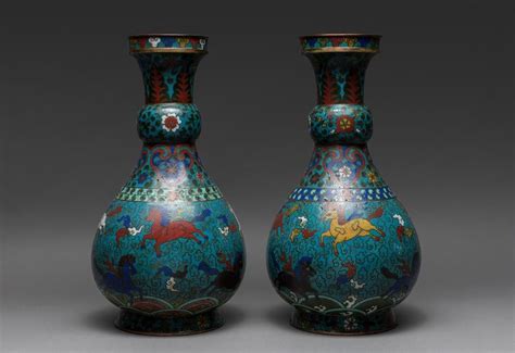 Chinese Cloisonne Garlic Head Vases Jingtai Mark Th Century