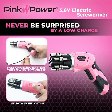 Pink Power taladro eléctrico de 4 8 Volt recargable juego de