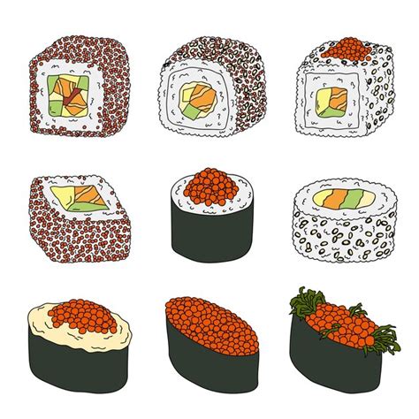 Premium Vector Hand Drawn Sushi Japanese Traditional Cuisine Dishes