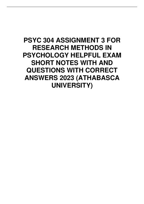 Psyc Assignment For Research Methods In Psychology Helpful Exam