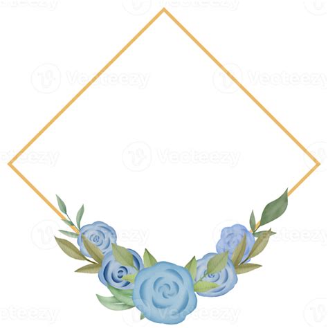 Watercolor Leaves And Blue Flower Bouquet Wreath Frame Digital Painting